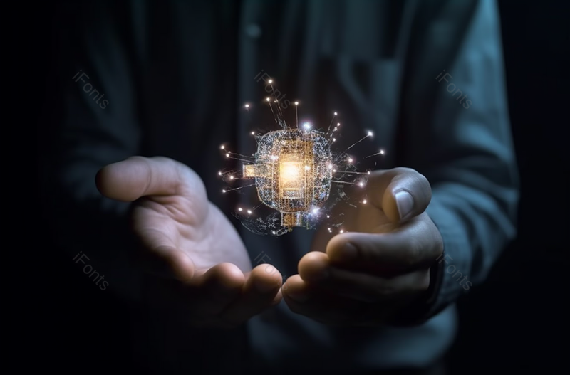 一位男性拿着一个灯泡站在黑色背景上科技科幻摄影背景,高清,摄影图,摄影图片,图片大全,摄影图免费下载